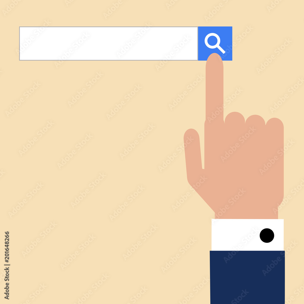 Aufkleber businessman uses the application search bar. businessman click search button. finger touching search