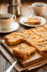 Apricot streusel cake, two cups of coffee