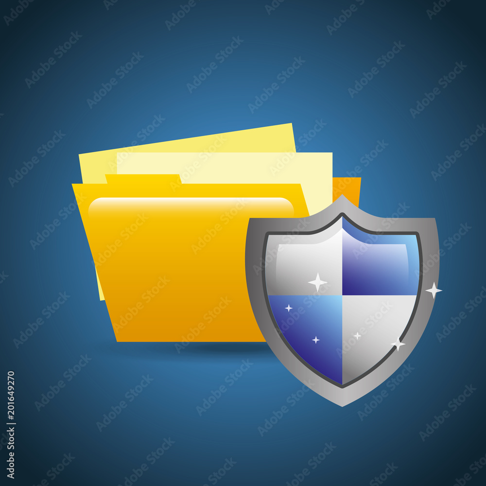 Poster cyber security shield protection folder file data vector illustration