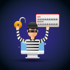 cyber security thief inside computer safety access vector illustration