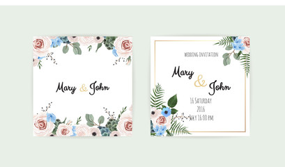 Fototapeta na wymiar Wedding set with invitations. Vector set of vintage floral wedding invitation templates