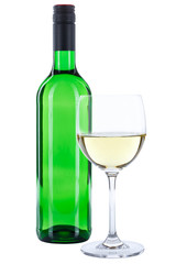 Wine bottle glass white green alcohol isolated on white