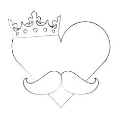 hipster heart in love mustache and crown vector illustration sketch