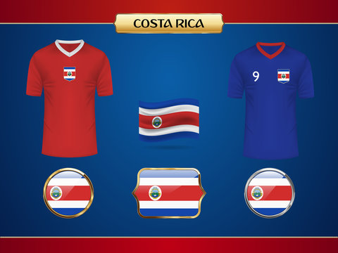 Football World Championship 2018 Costa Rica Jersey. Vector Country Flag.
