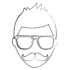 hipster face man mustache and eyeglasses vector illustration sketch