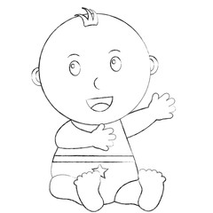 cute little baby boy sitting vector illustration sketch