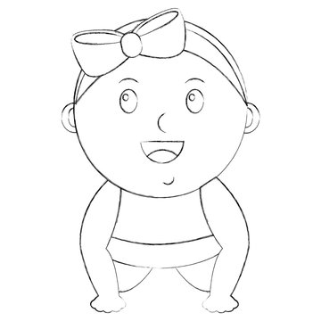 cute little baby girl bow happy vector illustration sketch