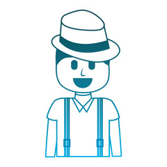 hipster man wearing hat and suspenders vector illustration degraded blue color