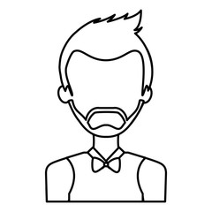 portrait bearded man character wearing bow tie vector illustration outline