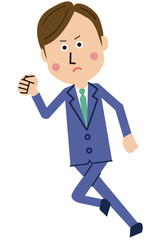 ポップな7：3分けのスーツのサラリーマン 走る