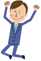 ポップな7：3分けのスーツのサラリーマン ジャンプ