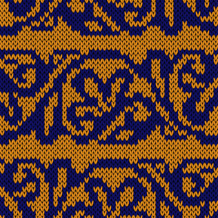 Ethnic knitted yellow and blue seamless pattern