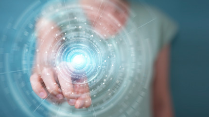 Businesswoman using digital network connection interface 3D rendering