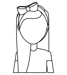 portrait young girl long hair and bow vector illustration outline