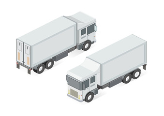 Cargo delivery truck isolated on white background. 3D View from both sides. Isometric vector illustration.