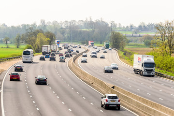 Sunny day view of UK motorway traffic