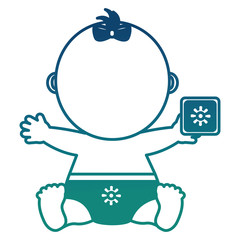 baby shower little girl sitting holding cube vector illustration degraded color