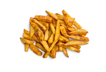 Heap of fried potato on white. Top view.