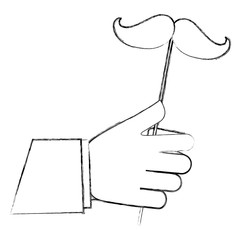 Fototapeta na wymiar hand holding hipster mustache in stick vector illustration sketch