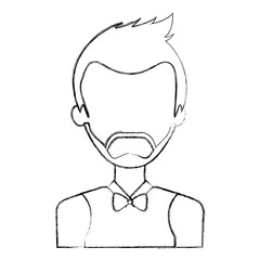 portrait bearded man character wearing bow tie vector illustration sketch
