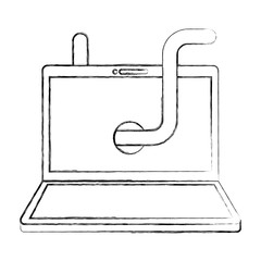cyber security laptop with worm virus vector illustration sketch