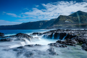 Landscape from the Volcanic Beach of Mosteiros in Sao Miguel, Azores, Portugal.