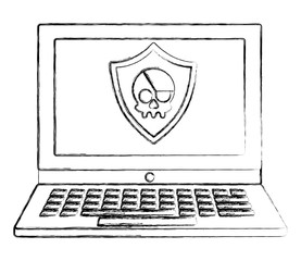 cyber security shield protection laptop computer technology vector illustration  