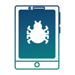 cyber security smartphone bug virus alert warning vector illustration   degraded color