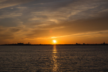 Sunset over New Jersey and Ellis Island
