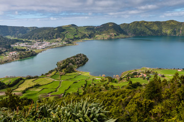 Naklejka na ściany i meble The astonishing Lagoon of the Seven Cities (Lagoa das 7 cidades), in Sao Miguel Azores,Portugal