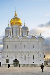 Architecture of Moscow Kremlin. Archangels church. Popular landmark. Color photo.