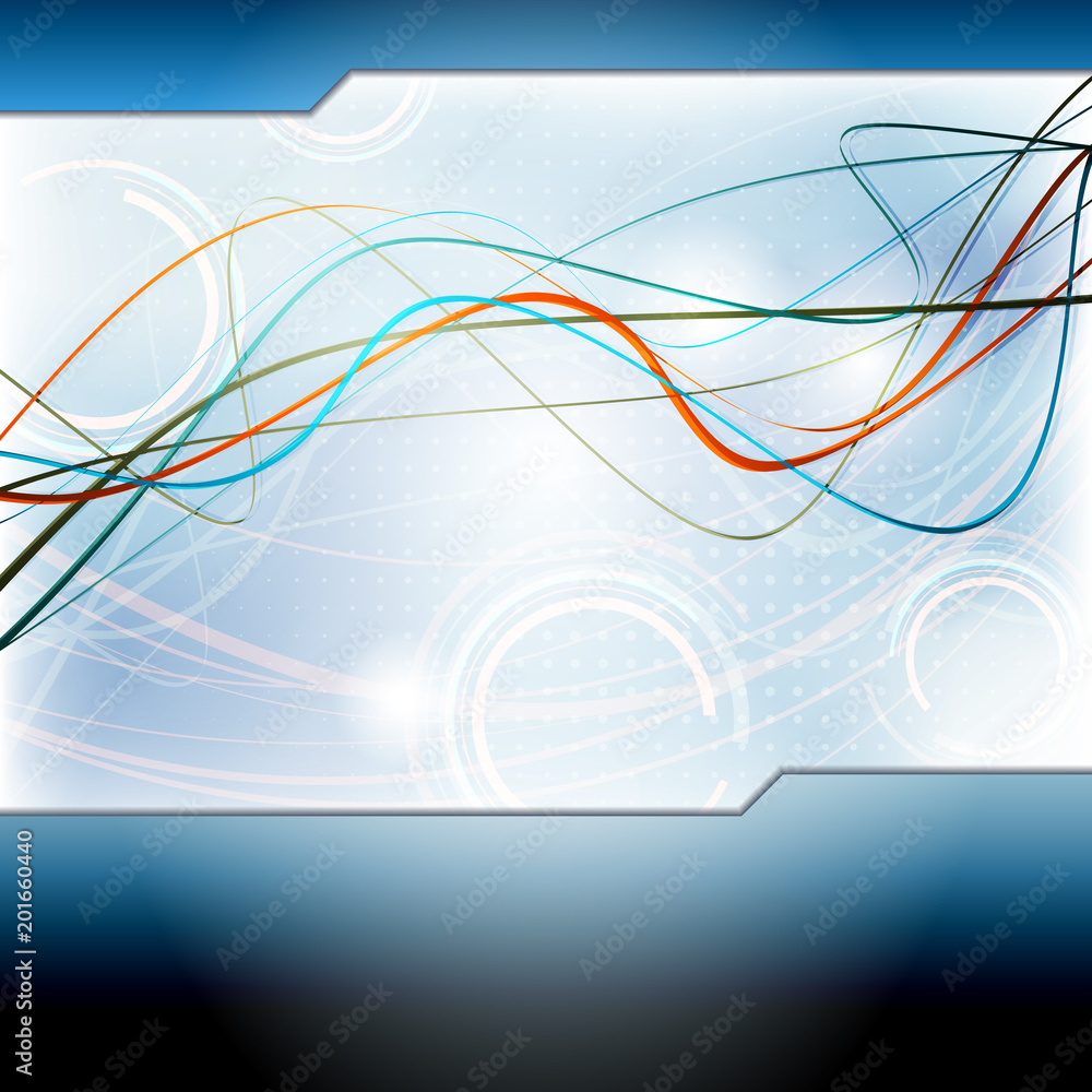 Poster layout with blue and orange thin lines. vector