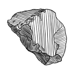 Stone hand drawn sketch.  Stone and rock in drawing hatching stipple style.   Boulder. Vector.
