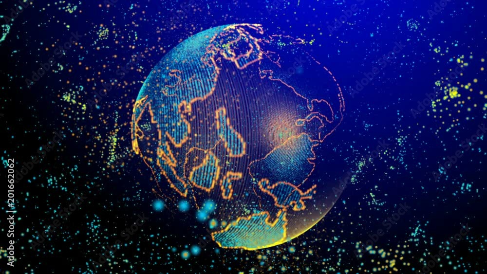 Poster the brain consisting of luminous lines and points forming the planet earth