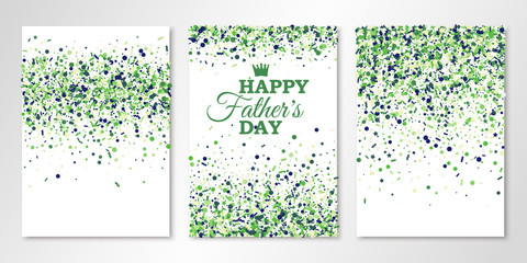 Banners set with green confetti on white. Vector flyer design templates for Fathers Day invitation cards, brochure design, certificates. All layered and isolated