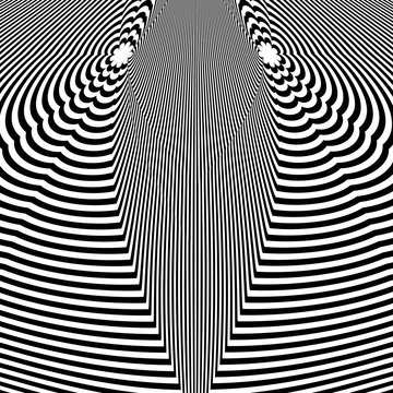 Abstract black and white striped background. Geometric pattern with visual distortion effect. Illusion of rotation. Op art.