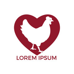 Fototapeta na wymiar Hen heart shape vector logo design. Logo, sign, icon for groceries, meat stores, butcher shop, farmer market. 