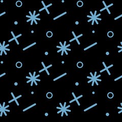 Blue math symbol pattern. Mathematic geometric seamless . Abstract background from plus, multiplication signs. On white background.