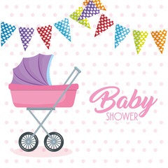 baby shower card with cart vector illustration design