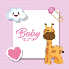 baby shower card with cute giraffe vector illustration design