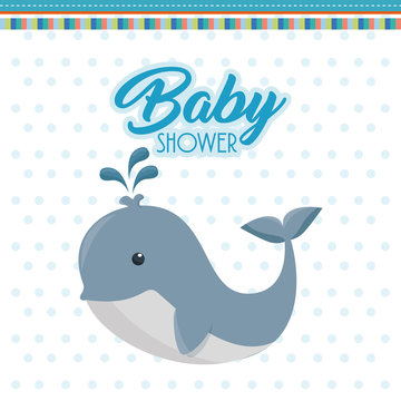 baby shower card with cute whale vector illustration design