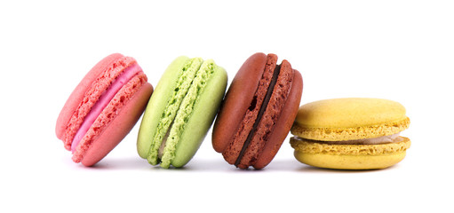 Macarons isolated in white background. Colorful macaroons. Sweet macarons.
