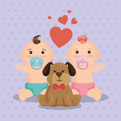 baby shower card with little kids vector illustration design