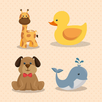 baby shower card with cute animals vector illustration design