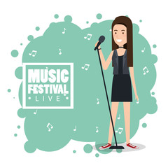 music festival live with woman singing vector illustration design