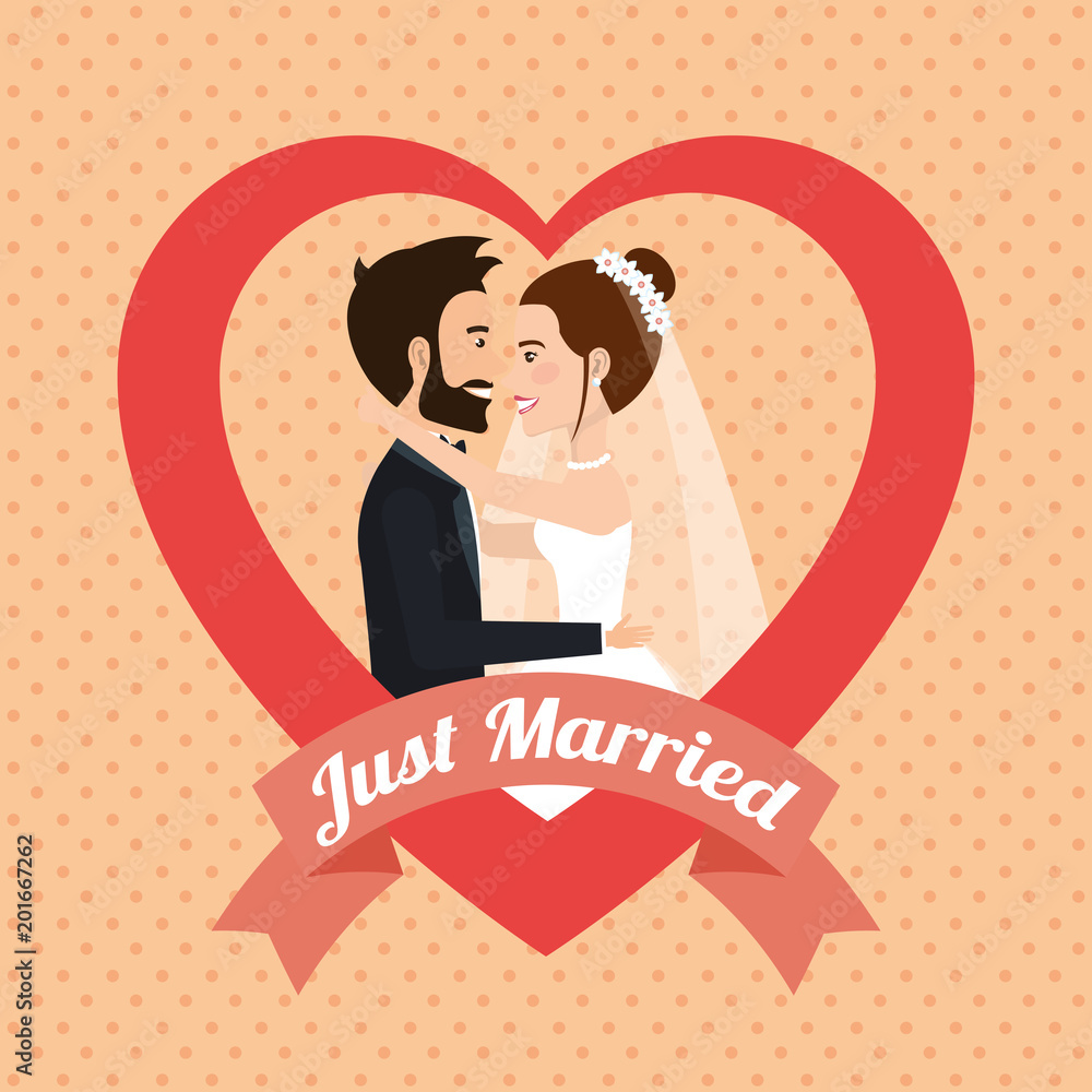 Wall mural just married couple kissing avatars characters vector illustration design