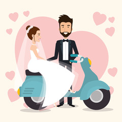just married couple in motorcycle avatars characters vector illustration design