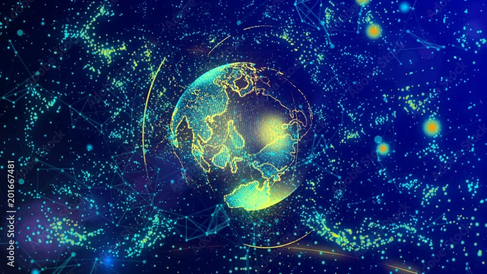 Poster the brain consisting of luminous lines and points forming the planet earth