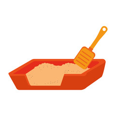 cat sand box with shovel vector illustration design