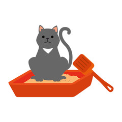 cute cat mascot in the sand box character vector illustration design